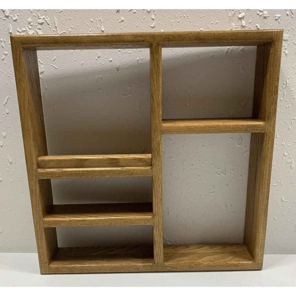 Country Wall Curio Knick Knack Display Shelf Wooden Cubbies Golden Oak 18x18x3